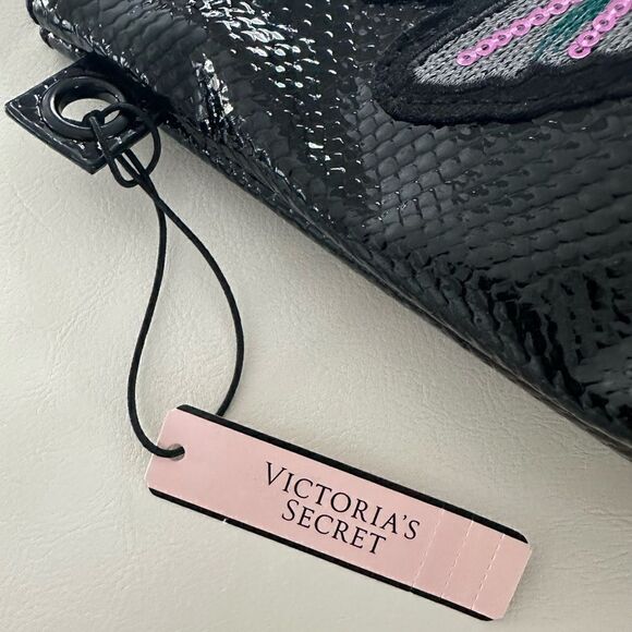 Victoria Secret black patten cosmetic bag with bird and bee decal. - Picture 2 of 6